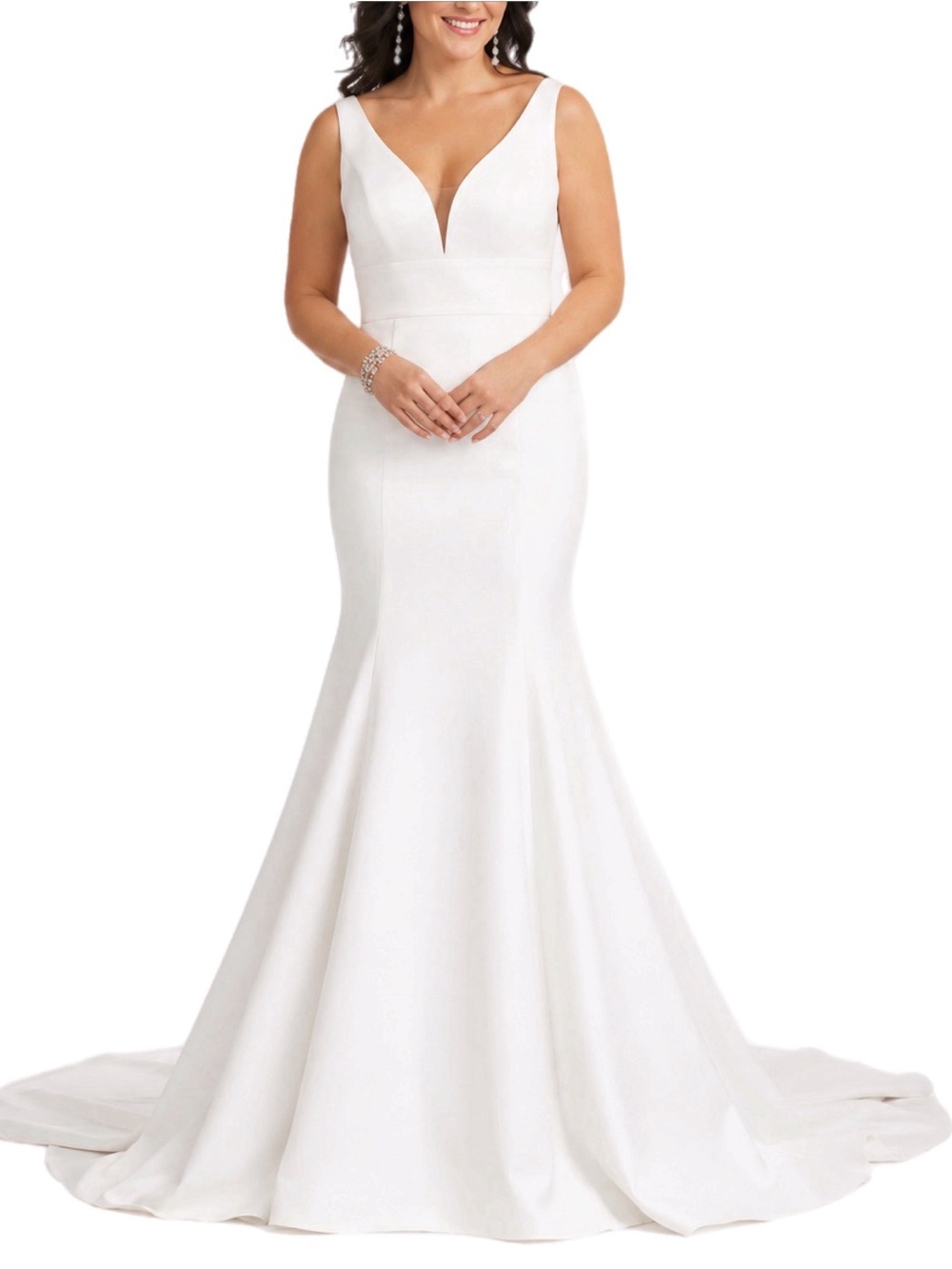 NWT DB Studio David’s Bridal $699 MSRP Ivory Satin Mermaid Wedding Gown Size 12